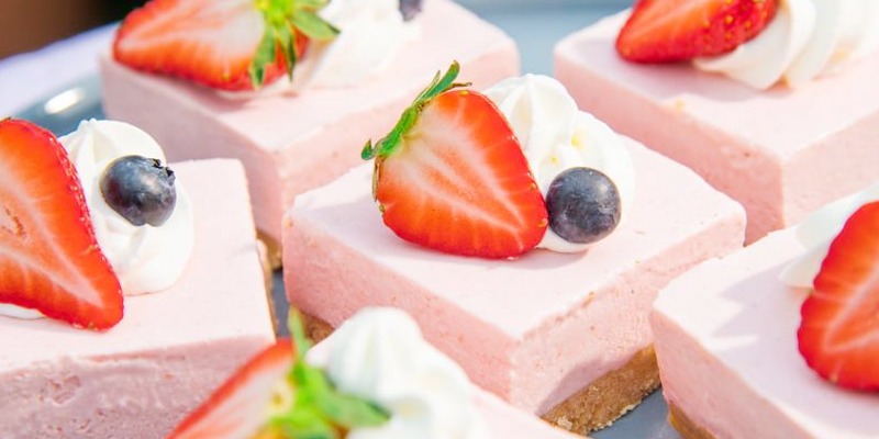  Strawberry cheesecake bars are a breath of fresh air and always a hit in a wedding catering menu.